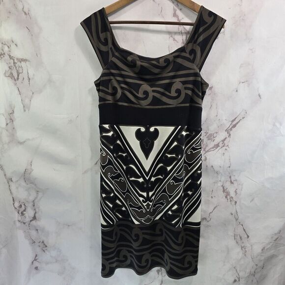 Bailey 44 Dress Womens Large Black Brown White Bodycon Sheath Silk - Picture 1 of 12